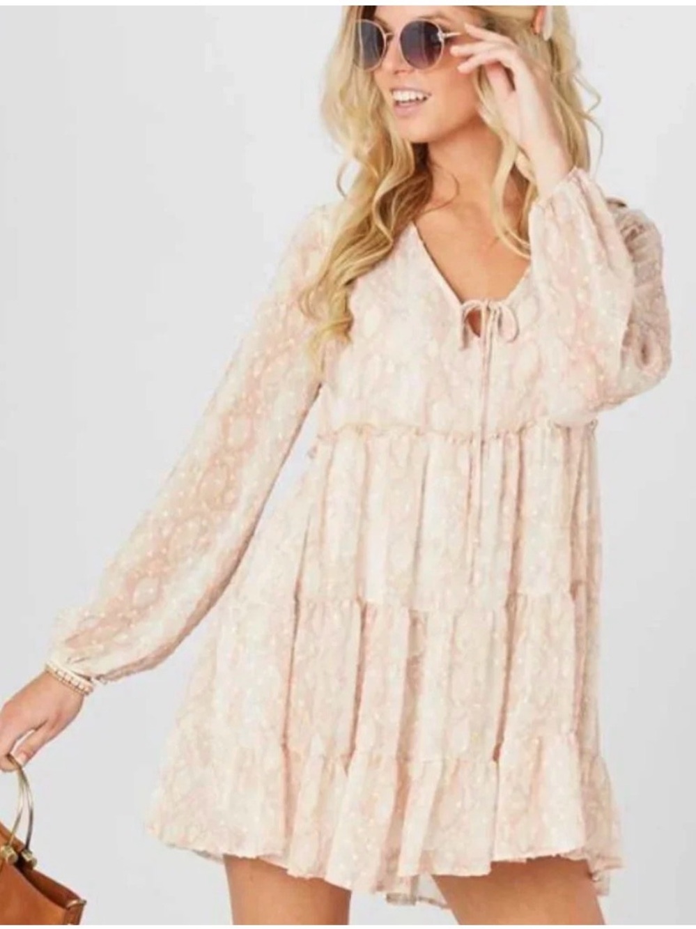 Altar'd State Blush Snake-Print Tiered V-Neck Dress